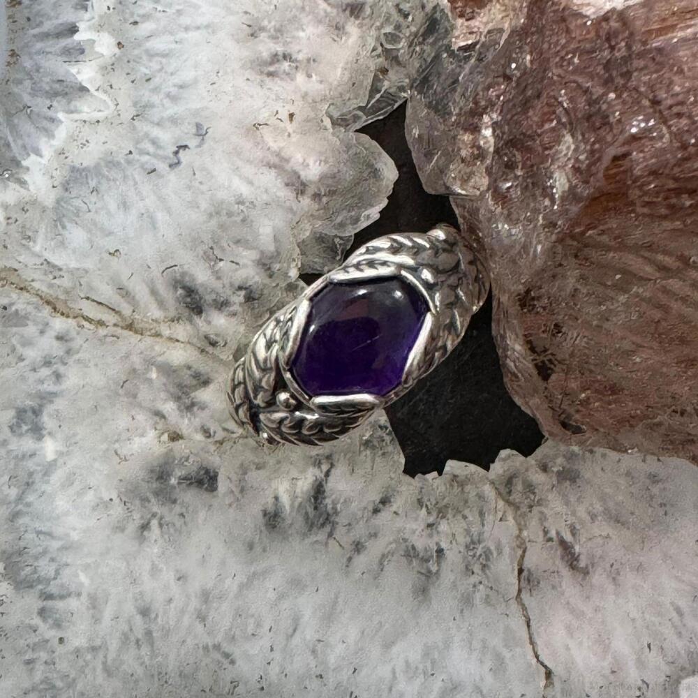 Carolyn Pollack Sterling Silver Oval Amethyst Floral Decorated Ring For Women - Picture 2 of 10